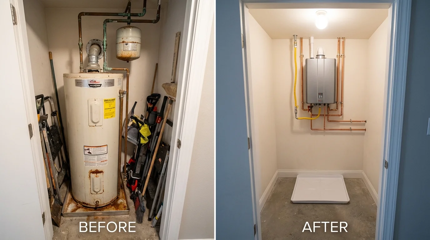Tank water heater versus wall-mounted tankless unit comparison for Commerce, TX homeowners