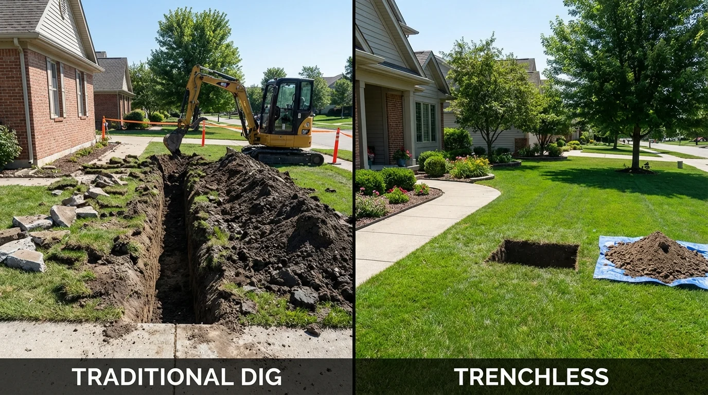 Trenchless sewer repair with minimal yard damage versus traditional excavation in Commerce, TX